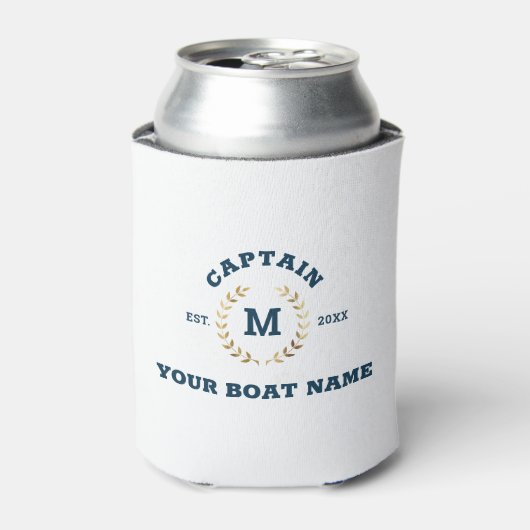 Aangepaste Boot Kapitein Monogram Gouden Laurel Na Blikjeskoeler (Blikje Voorkant)