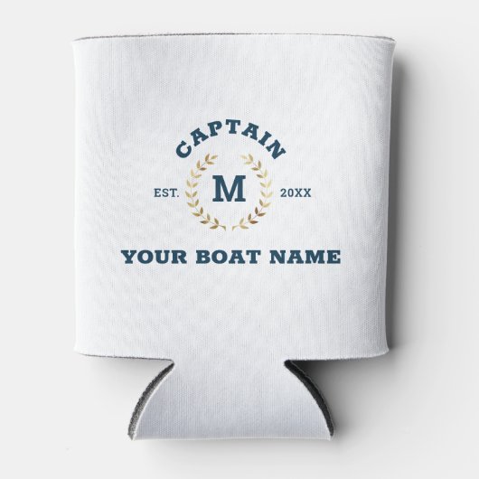 Aangepaste Boot Kapitein Monogram Gouden Laurel Na Blikjeskoeler (Voorkant)