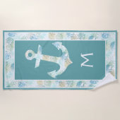 Aangepaste bootankerplaats op Aqua Blue Blauwgroen Strandlaken (Voorkant)