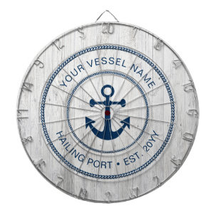 Aangepaste bootnaam jaar nautisch anker rustiek dartbord