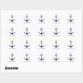 Aangepaste bootnaam nautisch anker marineblauw wit ronde sticker (Vel)