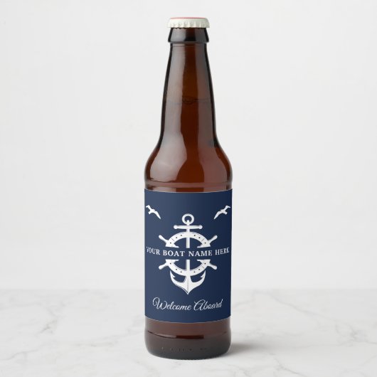 Aangepaste bootnaam Scheepswerf Wiel Anchor Nautic Bier Etiket (Voorkant)