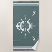 Aangepaste bootnaam Scheepswerf wiel Anchor Nautic Strandlaken (Voorkant)