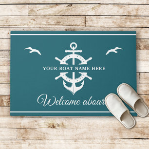 Aangepaste bootnaam Scheepswielanker Nautical Blau Deurmat