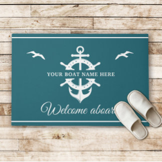 Aangepaste bootnaam Scheepswielanker Nautical Blau Deurmat