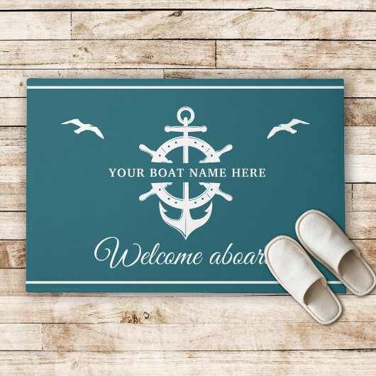 Aangepaste bootnaam Scheepswielanker Nautical Blau Deurmat