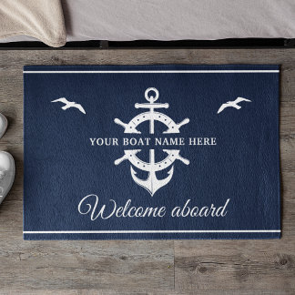 Aangepaste bootnaam Scheepswielanker Nautical Blue Deurmat