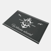 Aangepaste bootnaam Scheepswielanker Nautical Grey Deurmat (Schuin)