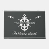 Aangepaste bootnaam Scheepswielanker Nautical Grey Deurmat (Voorkant)
