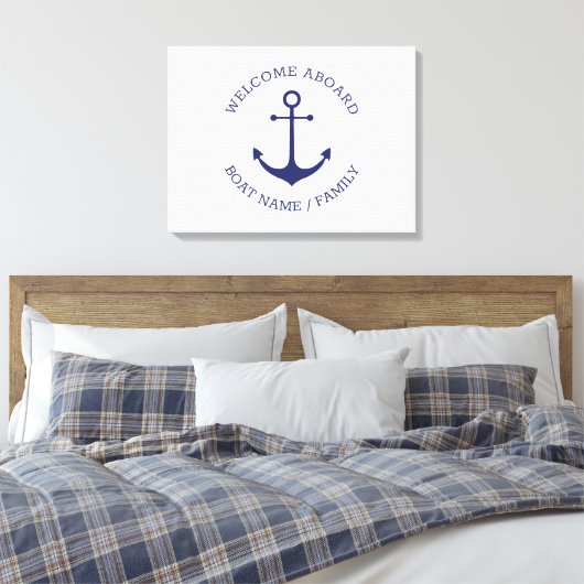 Aangepaste bootnaam Welkom aan boord nautisch anke Canvas Afdruk (Insitu (Slaapkamer))