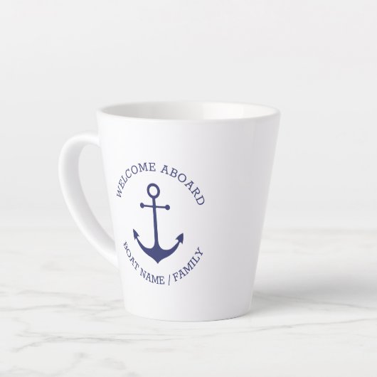Aangepaste bootnaam Welkom aan boord nautisch anke Latte Mok (Linkerhoek)