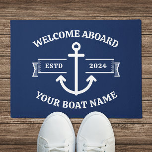 Aangepaste bootnaam Welkom aan boord Navy-blauwe a Deurmat