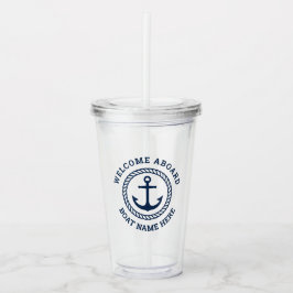 Aangepaste bootnaam welkom aan boord van anker en  acryl drinkbeker