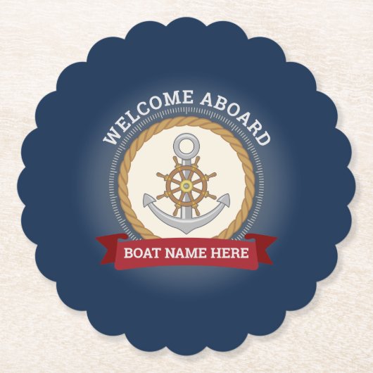 Aangepaste bootnaam welkom aan boord van anker en kartonnen onderzetters (Voorkant)