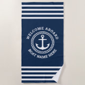 Aangepaste bootnaam welkom aan boord van anker en  strandlaken (Voorkant)