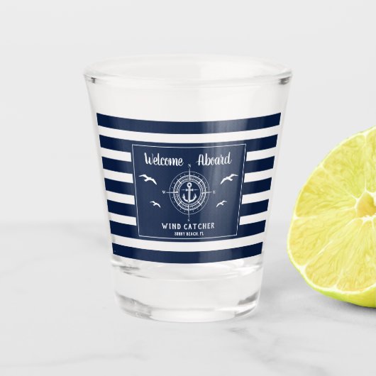 Aangepaste bootnaam Welkomstbord Ankerpapier Shot Glas (Voorkant)