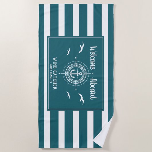 Aangepaste bootnaam Welkomstkaart Strandlaken (Voorkant)