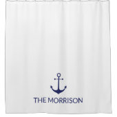 Aangepaste bootnaam zeemansblauw anker wit douchegordijn (Voorkant)