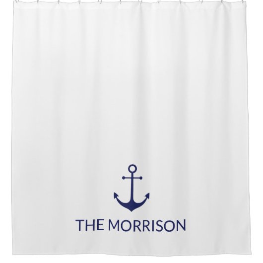 Aangepaste bootnaam zeemansblauw anker wit douchegordijn (Voorkant)