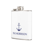 Aangepaste bootnaam zeemansjager minimalistisch heupfles (Links)