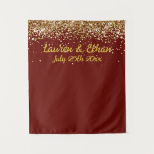 Aangepaste bordeauxrode & gouden glinsterende trou wandkleed