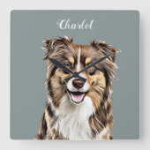 Aangepaste Border Collie Dog gepersonaliseerde tek Vierkante Klok (Voorkant)