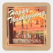 Aangepaste bos Waterverf Happy Thanksgiving Vierkante Sticker (Voorkant)