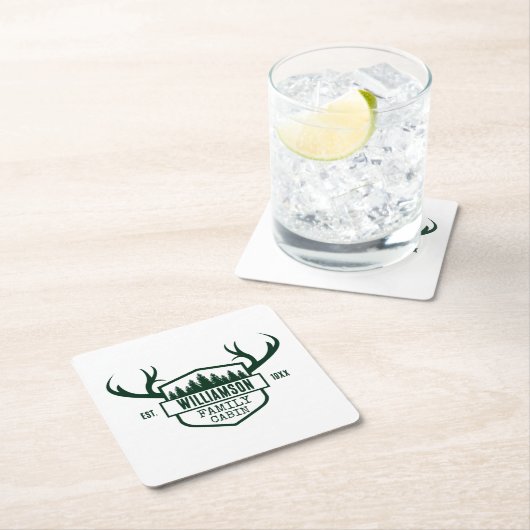 Aangepaste boscabine vierkante kartonnen onderzetter (Insitu)