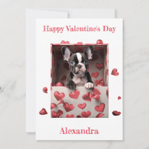 Aangepaste Boston Terrier binnen Hearts Box Valent Feestdagenkaart