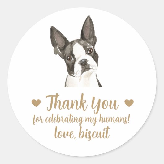 Aangepaste Boston Terrier Dog bruiloft gunst Stick Ronde Sticker (Voorkant)