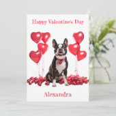 Aangepaste Boston Terrier Red Hearts Collar Valent Feestdagenkaart (Staand voorkant)