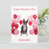 Aangepaste Boston Terrier Roze Rode Ballons Valent Feestdagenkaart (Staand voorkant)