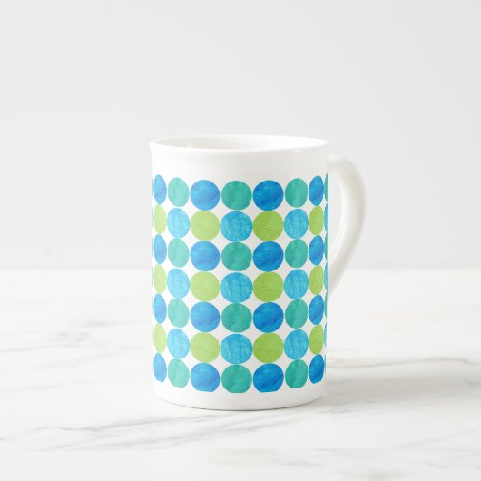 Aangepaste bot China Mok, Blue Moons Grid Pattern Porselein Kop (Voorkant rechts)