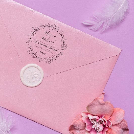 Aangepaste botanische krans bruiloft retour adres 	rubberstempel