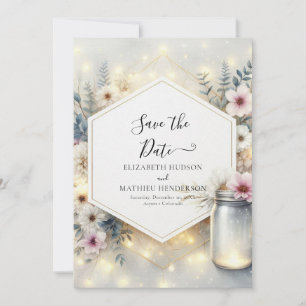 Aangepaste Botanische Mason Jar bruiloft Save The Date