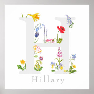 Aangepaste botanische monogram alfabet H bloem Poster