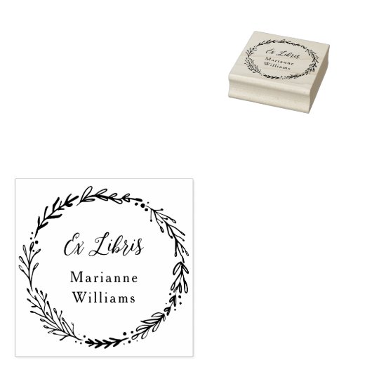 Aangepaste Botanische Wreath Ex Libris Script Name Rubberstempel (Gestempeld)