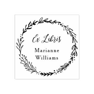 Aangepaste Botanische Wreath Ex Libris Script Name Rubberstempel