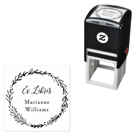 Aangepaste Botanische Wreath Ex Libris Script Name Zelfinktende Stempel (In situ)