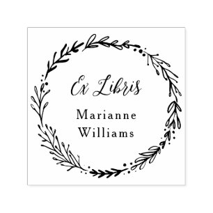 Aangepaste Botanische Wreath Ex Libris Script Name Zelfinktende Stempel