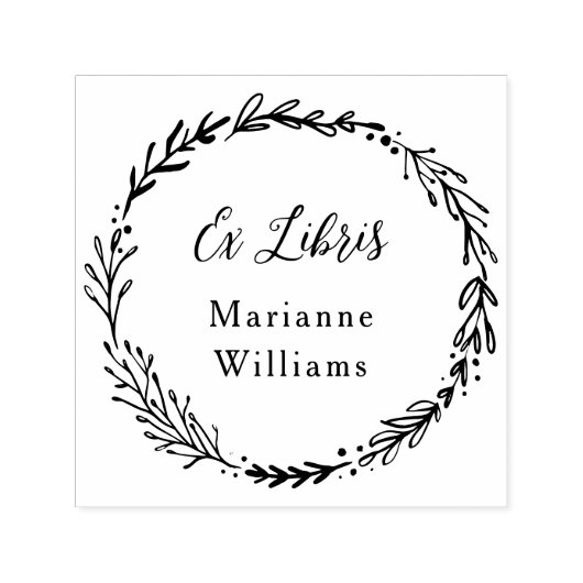 Aangepaste Botanische Wreath Ex Libris Script Name Zelfinktende Stempel (Design)