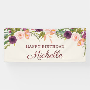 Aangepaste Bourgogne Blush Pink Floral Happy Birth Spandoek