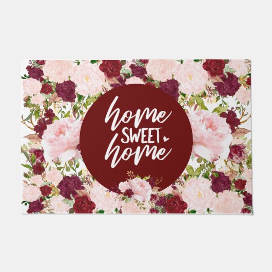 Aangepaste Bourgogne Floral Home Sweet Home Deurmat (Voorkant)