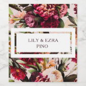 Aangepaste Bourgogne Floral Wedding Wijn Etiket (Enkel label)