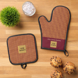 Aangepaste Bourgogne & gouden streep Ovenwant & Pannenlap Set