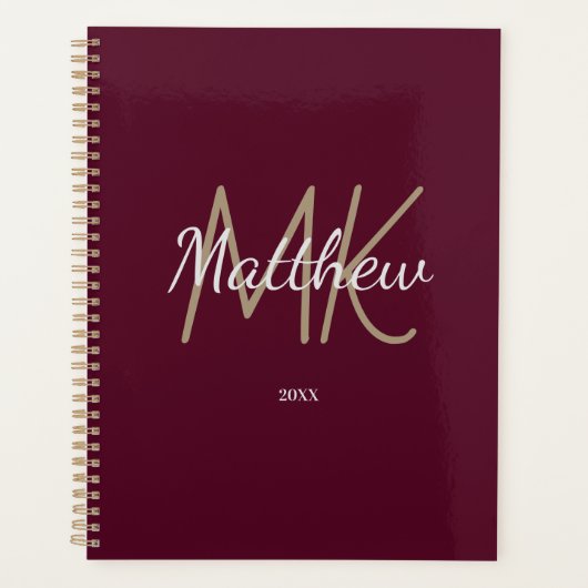 Aangepaste Bourgogne Monogram Initiaal naam minima Planner (Voorkant)