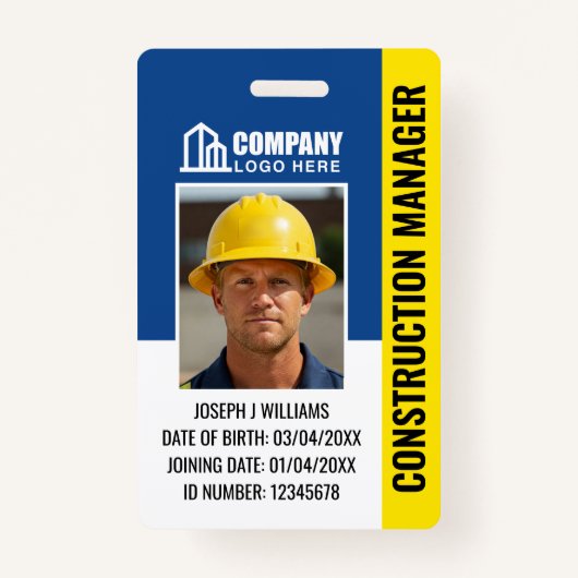 Aangepaste bouwplaats ID Logo QR Code Navy Blue Badge (Voorkant)