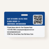 Aangepaste bouwplaats ID Logo QR Code Navy Blue Badge (Achterkant)