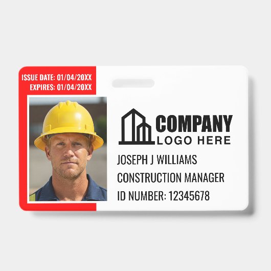 Aangepaste bouwplaats ID Logo QR Code Rood Badge (Front)