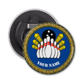 Aangepaste bowling - Naam toevoegen - Blauw Button Flesopener (Voorkant)